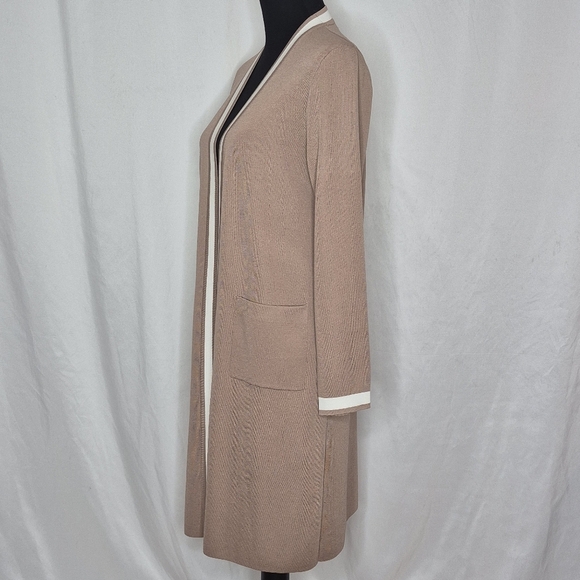 Tahari Open Front Long Sleeve Longline Colorblock Career Cardigan - Size M - Picture 2 of 13